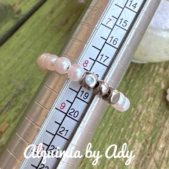 Pearls and hematite beaded dainty handmade boho ring band - Picture 3 of 6